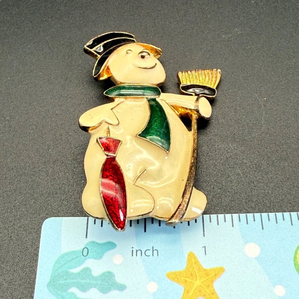 Vintage Eisenberg Ice Snowman Brooch Pin Dapper Enamel Gold Tone Winter Signed - Picture 5 of 5